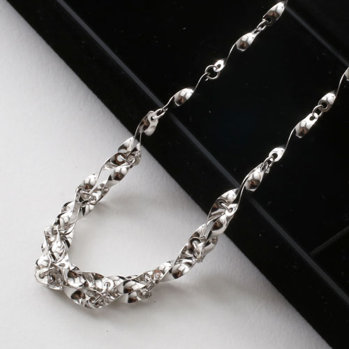 18金 ホワイトゴールド ネックレス ボリューム グラデーション デザイン シャイン 42cm K18WG 刻印　3029-NG16