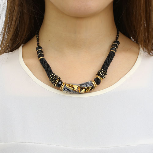 ベネチアングラス ネックレス（エキゾチック・ブラック）イタリア製　3033-EV16