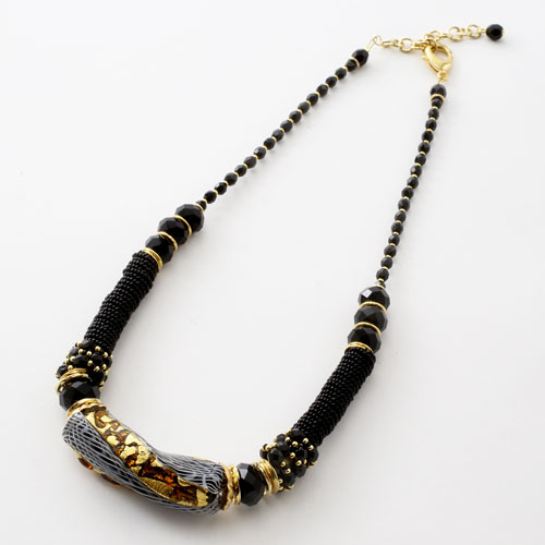 ベネチアングラス ネックレス（エキゾチック・ブラック）イタリア製　3033-EV16