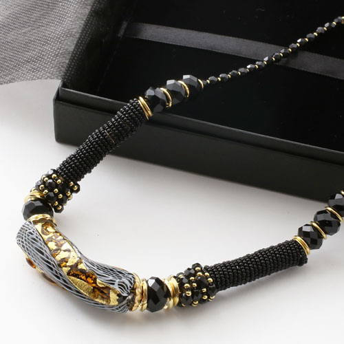 ベネチアングラス ネックレス（エキゾチック・ブラック）イタリア製　3033-EV16