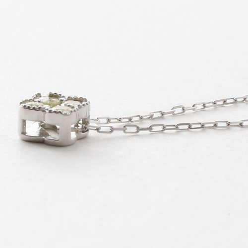 10金 K10WG ダイヤモンド 0.1ct ペンダント クローバー 小豆チェーン ネックレス　3035-PG16