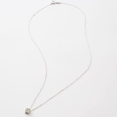 10金 K10WG ダイヤモンド 0.1ct ペンダント クローバー 小豆チェーン ネックレス　3035-PG16