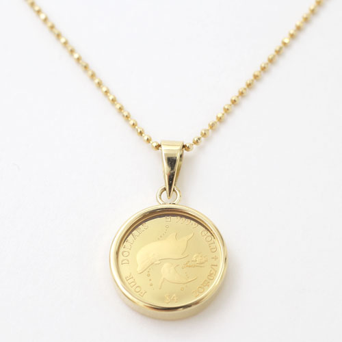 純金 コイン 1/30オンス ペンダント ドルフィン/イルカ 【爪枠】18金枠　3063-MS17