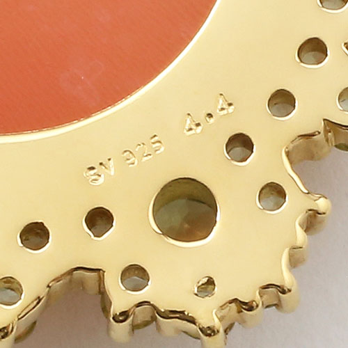 シルバー ペンダント兼用ブローチ 天然ペリドット 合計4.4カラット シェルカメオ チェーン付　3065-PS17