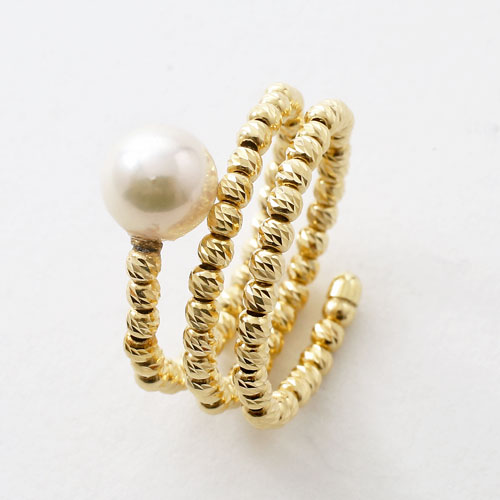 18金 リング（指輪） あこや真珠 カットボール K18YG フリーサイズ 　3073-RG17
