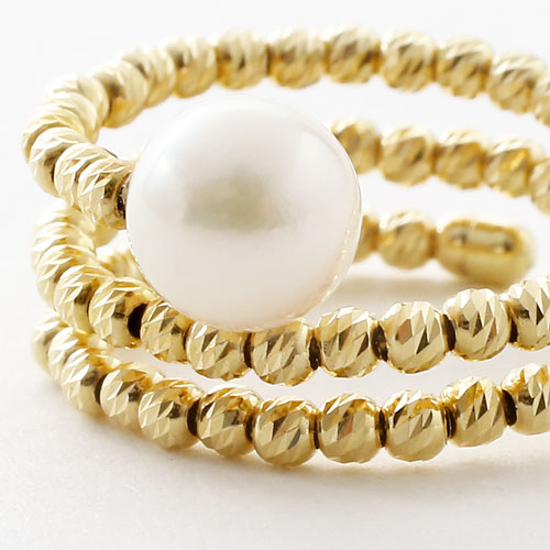 18金 リング（指輪） あこや真珠 カットボール K18YG フリーサイズ 　3073-RG17