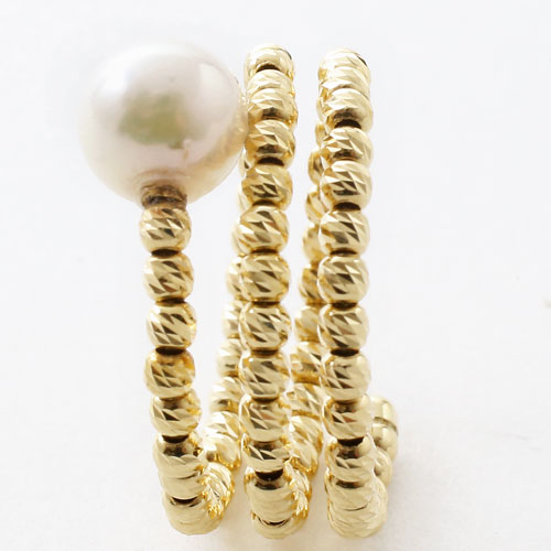 18金 リング（指輪） あこや真珠 カットボール K18YG フリーサイズ 　3073-RG17