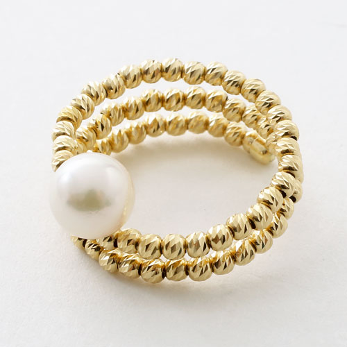 18金 リング（指輪） あこや真珠 カットボール K18YG フリーサイズ 　3073-RG17