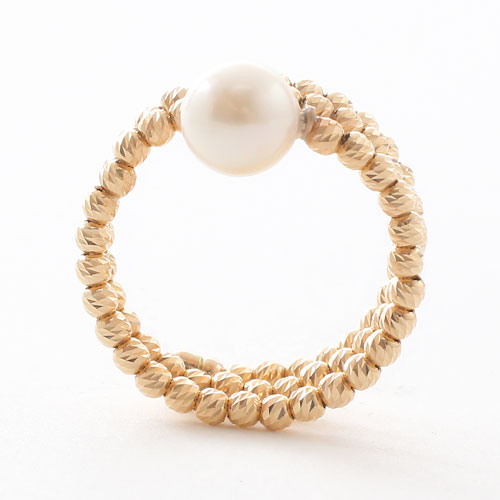 18金 リング（指輪） あこや真珠 カットボール K18WG フリーサイズ 　3075-RG17