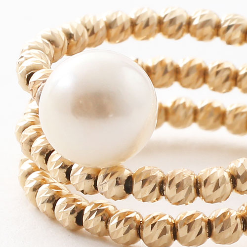 18金 リング（指輪） あこや真珠 カットボール K18WG フリーサイズ 　3075-RG17