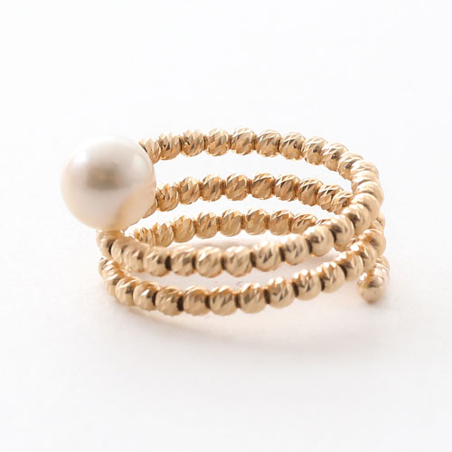 18金 リング（指輪） あこや真珠 カットボール K18WG フリーサイズ 　3075-RG17