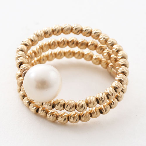 18金 リング（指輪） あこや真珠 カットボール K18WG フリーサイズ 　3075-RG17