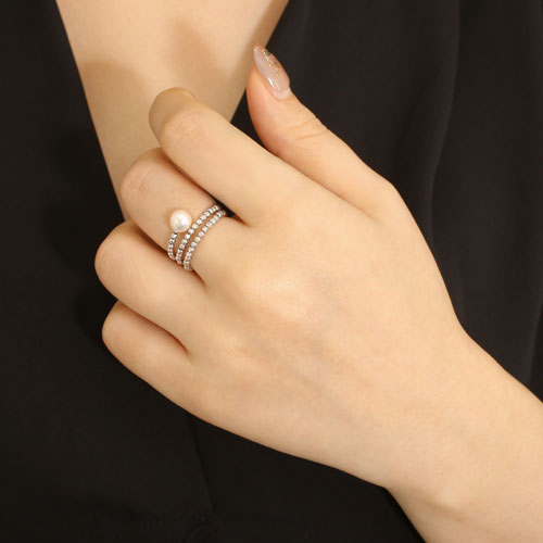 18金 リング（指輪） あこや真珠 カットボール K18WG フリーサイズ 　3076-RG17