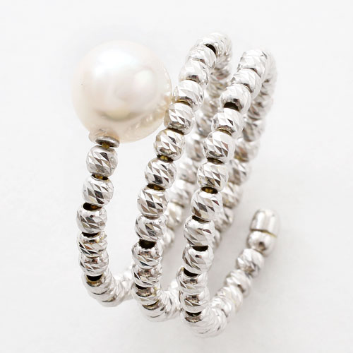 18金 リング（指輪） あこや真珠 カットボール K18WG フリーサイズ 　3076-RG17