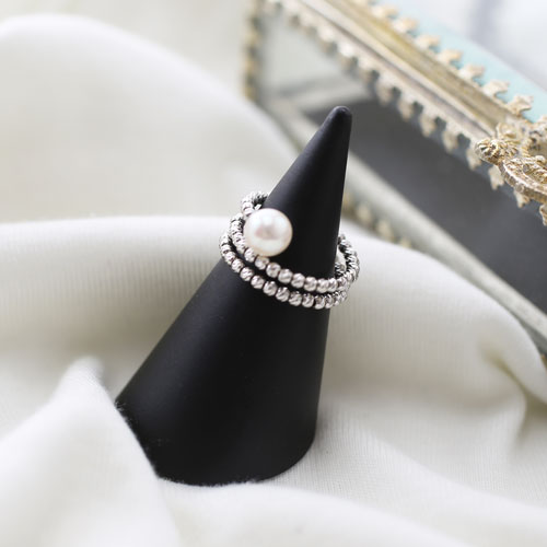 18金 リング（指輪） あこや真珠 カットボール K18WG フリーサイズ 　3076-RG17