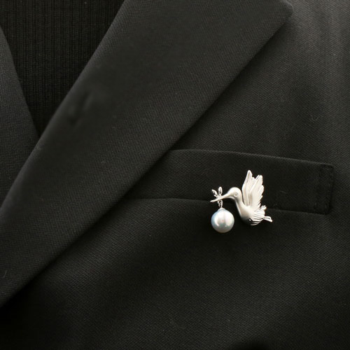 クリックポスト便】シルバー ピンブローチ 鳥 あこや真珠 パール