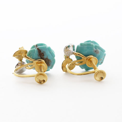 シルバー製 ターコイズ　ダイヤモンド 薔薇 イヤリング　3491-FS17