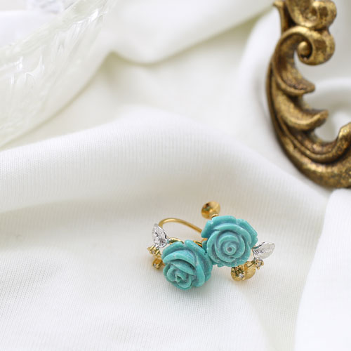 シルバー製 ターコイズ　ダイヤモンド 薔薇 イヤリング　3491-FS17