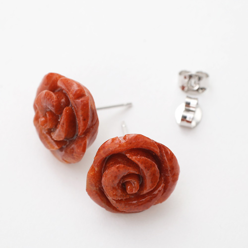 コーラル ネックレス ピアス 薔薇 ローズ 海の宝石 パッションコーラル・バラ彫り 3577-FS20