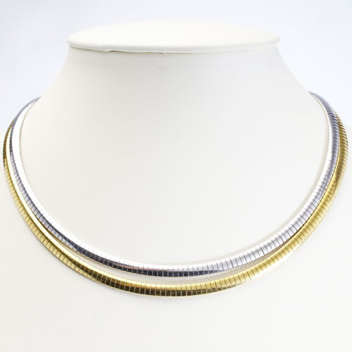 シルバー SV925 イタリア製 イエローゴールドカラー オメガネックレス　3602-DB17