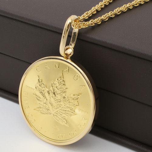 純金 メイプルリーフ 1オンス 30g コイン 金貨 ペンダント　3725-JN17