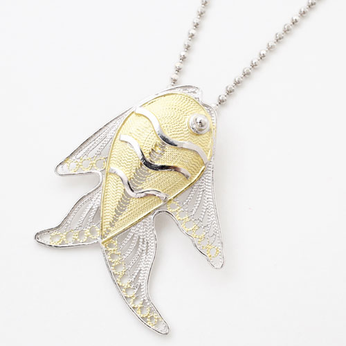 【送料無料】【フィリグラーナ】【ダニーロ・ミンガルディ】シルバー925/SILVER/SV925　ペンダント/ネックレス 魚/フィッシュ　ツーカラ―　カットボール チェーン イタリア製 3739-DM18