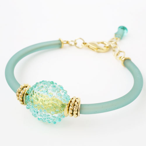 イタリア製 ベネチアンガラス ブレスレット　グリーン/緑　シュガーキャンディー アジャスター付き　キアラ・デザイン 　3946-IN18