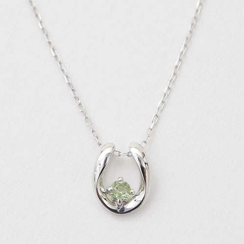 10金 K10WG ホワイトゴールド ネックレス ペンダント 馬蹄 天然石 ペリドット 8月 誕生石 4189-HG20