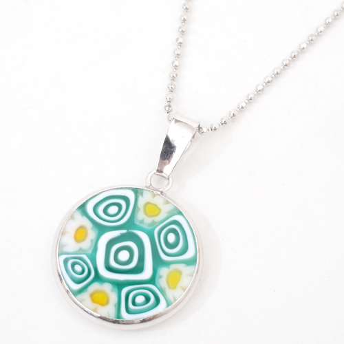 イタリア製 ベネチアンガラス ミレフィオリ ペンダント うずまき カットボールチェーン付 4275-GO20