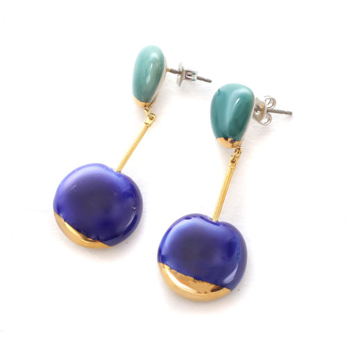 佐賀県 有田町 有田焼 ハンドメイド ブルーグリーン チタン製ポスト ピアス 4276-GG20