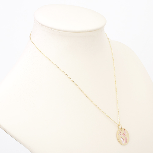 イタリア製 18金 バタフライ＆ハート ペンダント リバーシブル 白蝶貝 4306-MH20