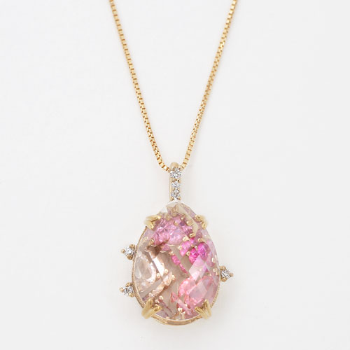K18PG ピンクゴールド ペンダントネックレス ダイヤ せばまっ 0.21ct  