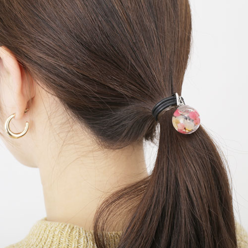 日本製 ハーバリウム ヘアアクセサリー ポニーテールフック ピンク系　4415-LL20