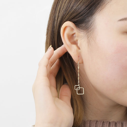 18金  ハンマリングカット スクエア ピアス 4418-JU20
