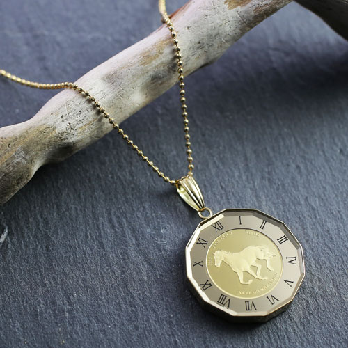 ホース＆バテイ リバーシブル 純金 K24 コイン  ペンダント 4449-HG21