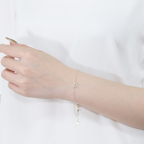 日本製 10金 ハート ブレスレット ダイヤモンド 合計約0.1カラット 4486-UK21