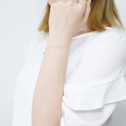 日本製 10金 ハート ブレスレット ダイヤモンド 合計約0.1カラット 4486-UK21