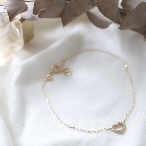 日本製 10金 ハート ブレスレット ダイヤモンド 合計約0.1カラット 4486-UK21