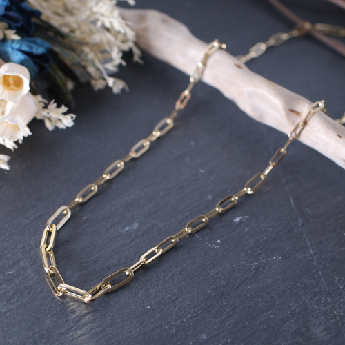 18金 ペーパークリップ スクエアカット アズキ ネックレス 45cm  4550-MS21