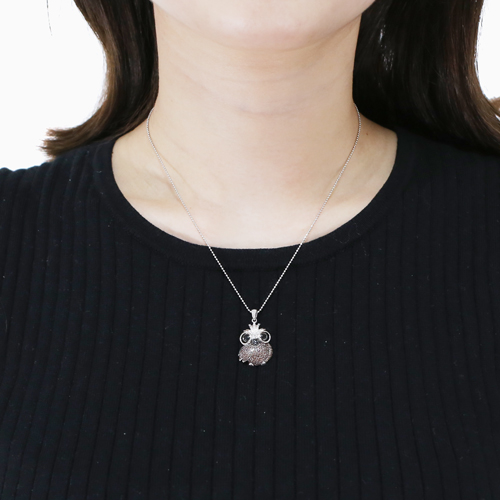 ドイツ製 シルバー925 ユニークシリーズ フクロウ キュービックジルコニア ペンダント カットボールチェーン付き 4560-AD21
