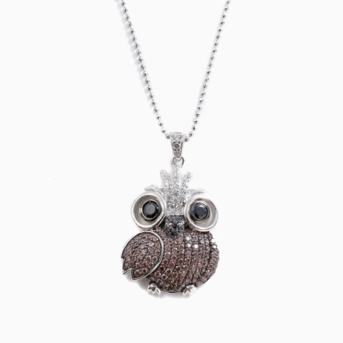 ドイツ製 シルバー925 ユニークシリーズ フクロウ キュービックジルコニア ペンダント カットボールチェーン付き 4560-AD21