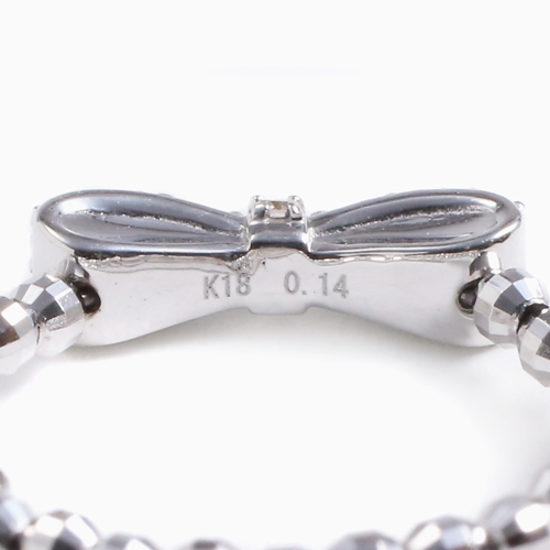 日本製 18金WG リボン フリーサイズ ミラーボール リング ダイヤモンド 合計約0.14カラット 4648-JK21