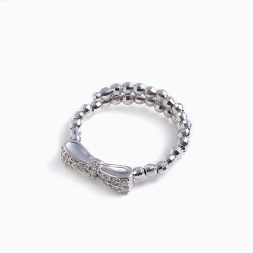 日本製 18金WG リボン フリーサイズ ミラーボール リング ダイヤモンド 合計約0.14カラット 4648-JK21