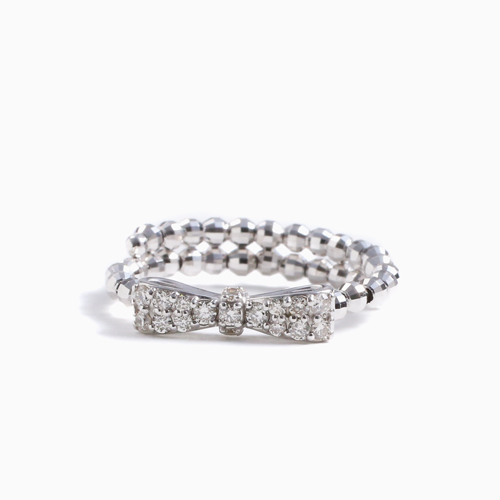 日本製 18金WG リボン フリーサイズ ミラーボール リング ダイヤモンド 合計約0.14カラット 4648-JK21