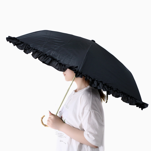日傘 晴雨兼用 フリル ブラック 折り畳み傘 防撥水 完全遮光j100 4704-KJ22