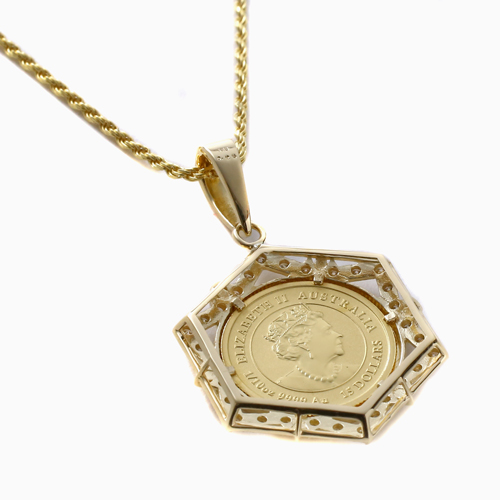 純金 K24 ダイヤモンド 0.25ct 虎 コイン ペンダント 1/10オンス  4755-HG22