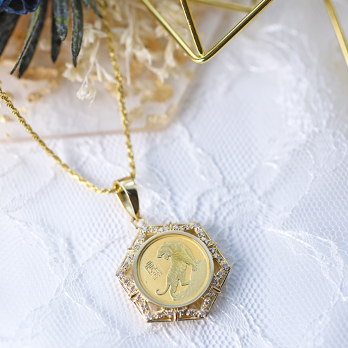 純金 K24 ダイヤモンド 0.25ct 虎 コイン ペンダント 1/10オンス  4755-HG22