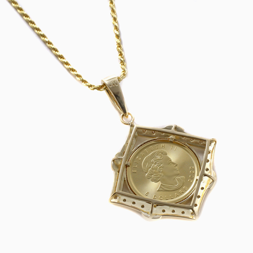 純金 K24 ダイヤモンド 0.2ct メイプルリーフ コイン ペンダント 1/10オンス 4756-HG22