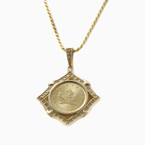 純金 K24 ダイヤモンド 0.2ct メイプルリーフ コイン ペンダント 1/10オンス 4756-HG22