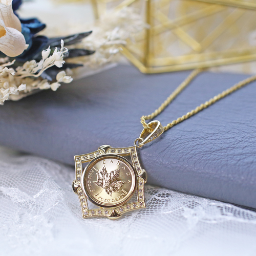 純金 K24 ダイヤモンド 0.2ct メイプルリーフ コイン ペンダント 1/10オンス 4756-HG22